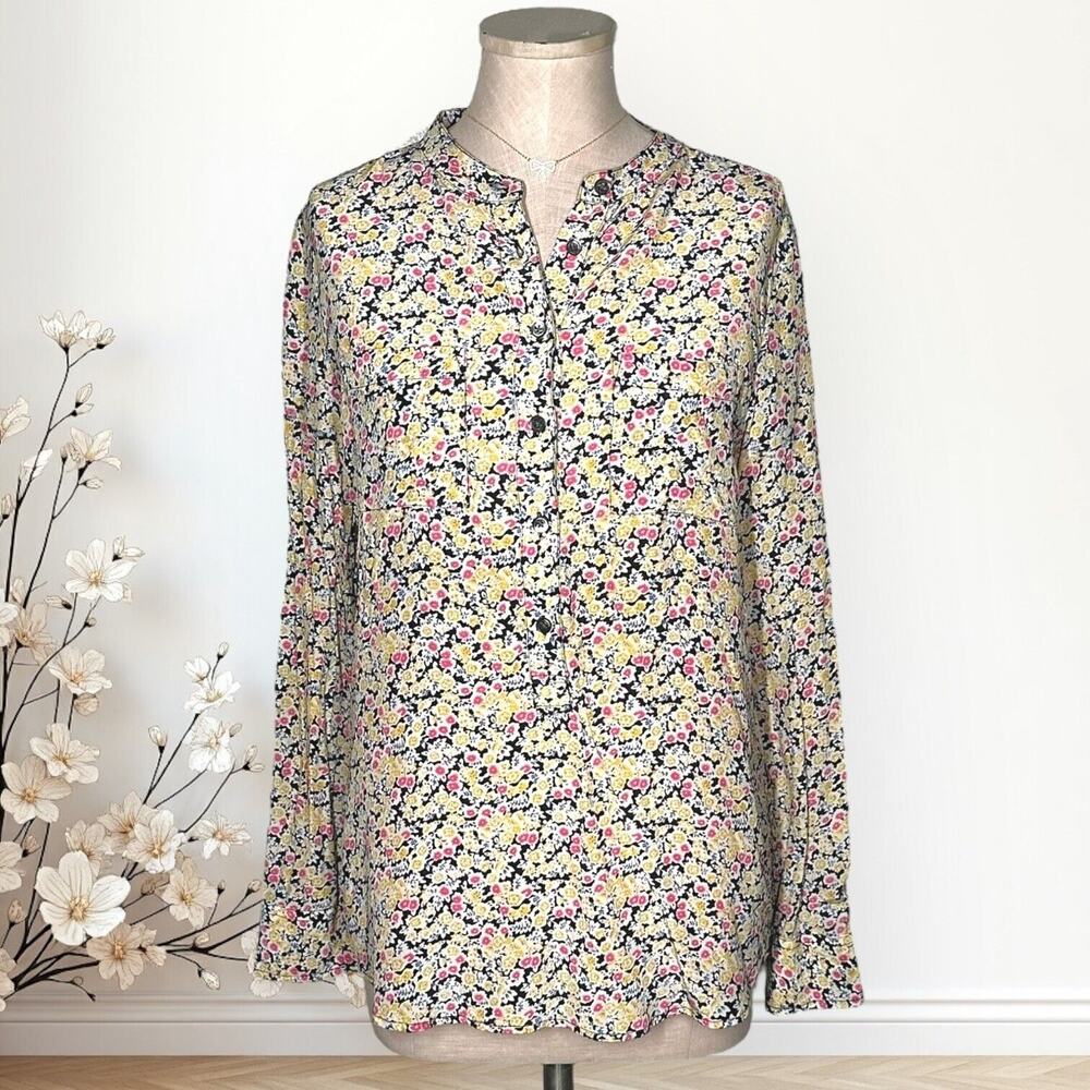 EQUIPMENT 100% Silk Hi-Low Floral Popover Blouse Split Neck Ava Relaxed Pink S